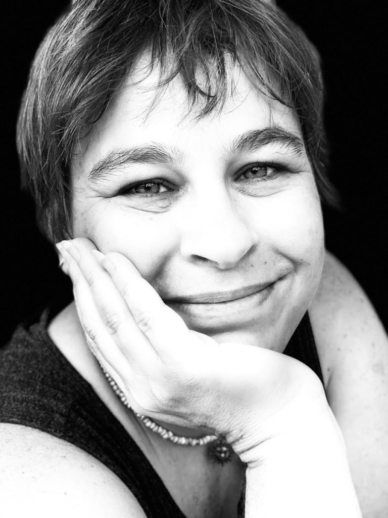 A black and white photo portrait of Rebecca Taylor