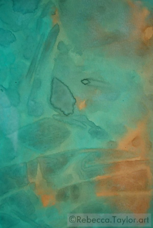 Orange and green abstract watercolor